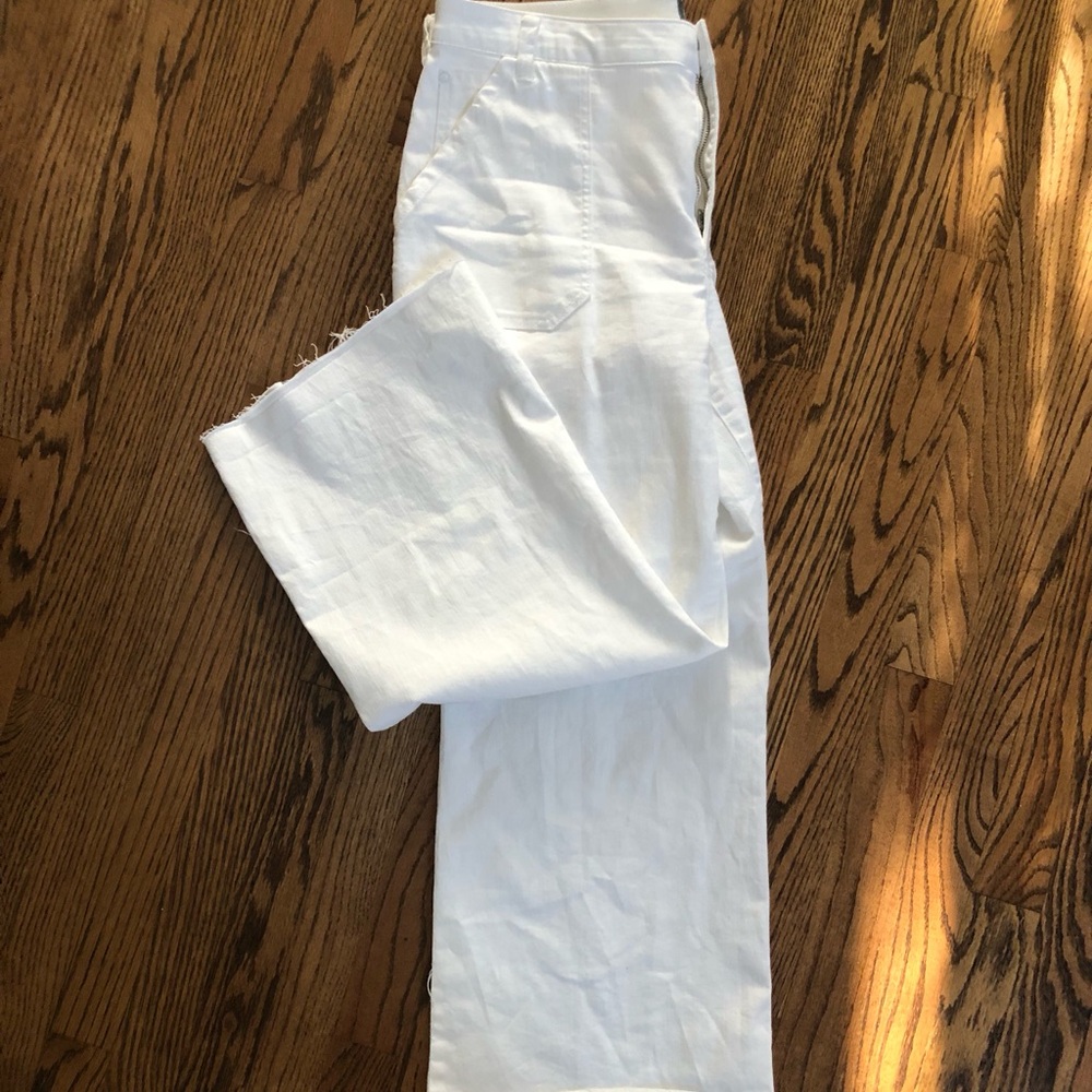 Democracy Ab Technology White Denim Wide Leg Raw Hem Ankle Pants NWOT
